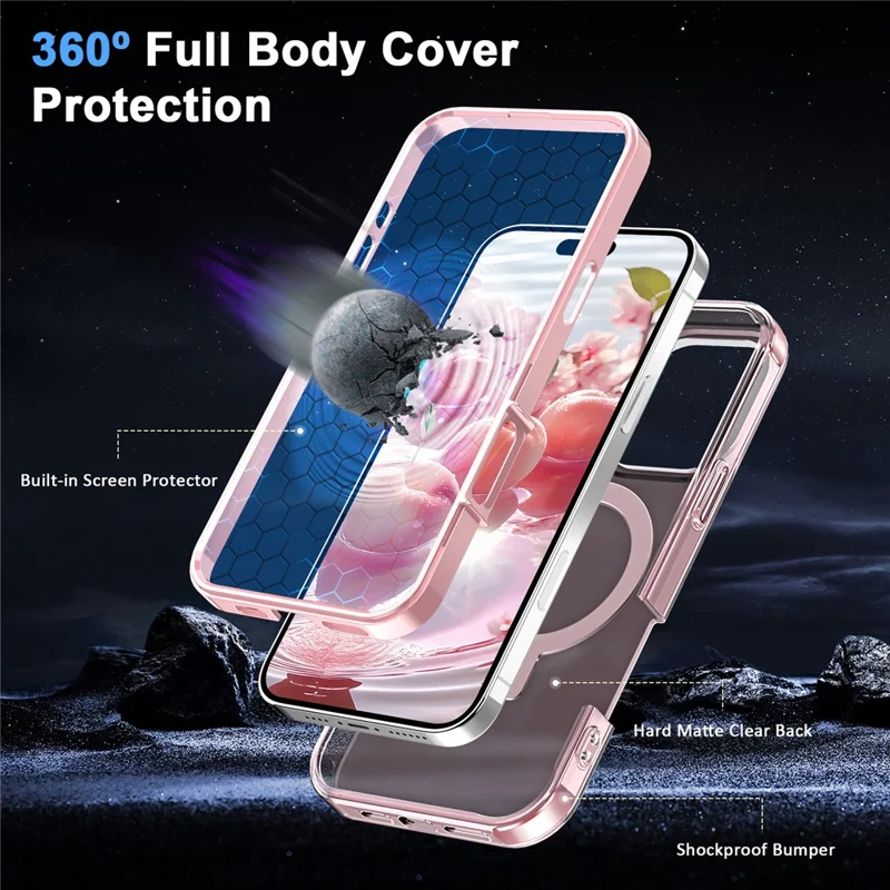 Para Iphone 16 Pro Max Case TPU+PC Tampa Com pc Com um Protetor de Tela de Animais de Estimação de Kickstand Com Magsafe - Rosa
