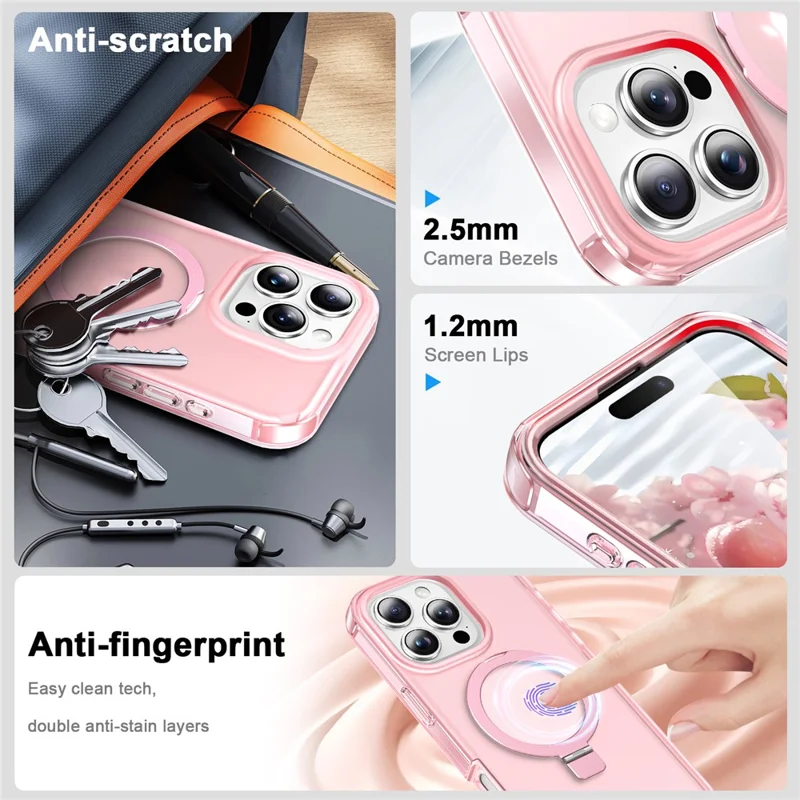 Para Iphone 16 Pro Max Case TPU+PC Tampa Com pc Com um Protetor de Tela de Animais de Estimação de Kickstand Com Magsafe - Rosa