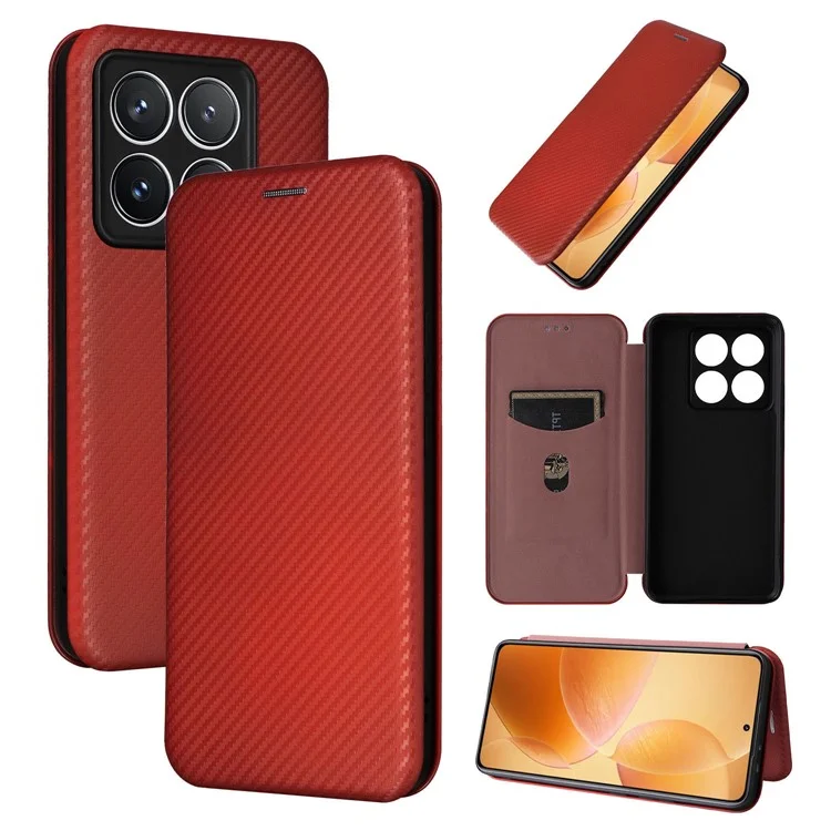 Para Xiaomi 14t Pro Case Fiber de Fibra Carbon Textura PU PU Cubierta de Cuero PU - Marrón