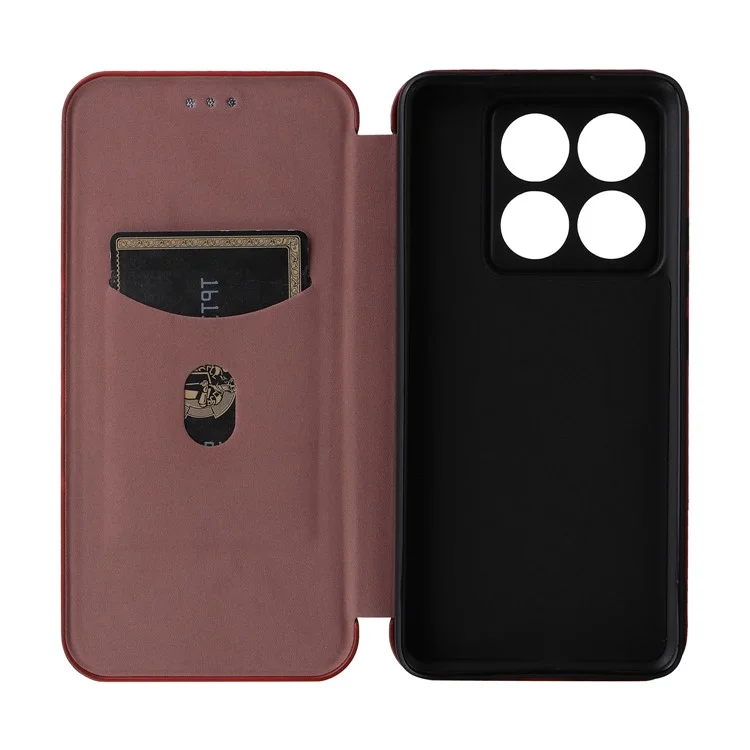 Para Xiaomi 14t Pro Case Fiber de Fibra Carbon Textura PU PU Cubierta de Cuero PU - Marrón