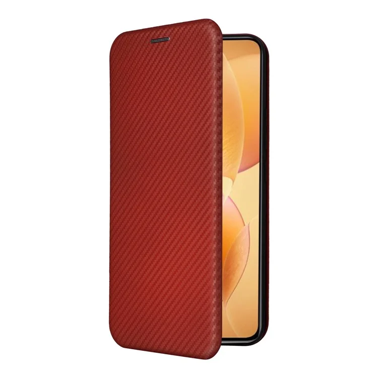 Para Xiaomi 14t Pro Case Fiber de Fibra Carbon Textura PU PU Cubierta de Cuero PU - Marrón