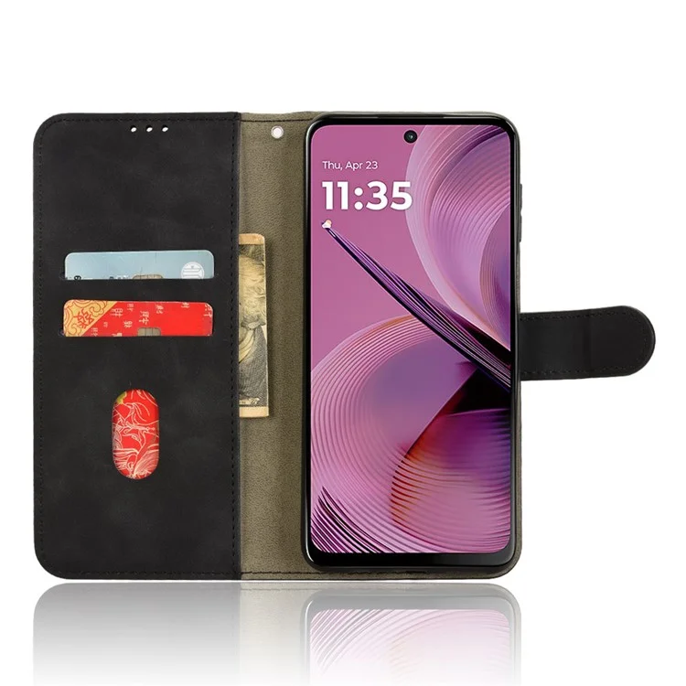 Для Motorola Moto G55 5G Кожаный Чехол Кожаное Чувство-Анти-Дроп Бумажник Флип Чехол Для Телефона - Черный