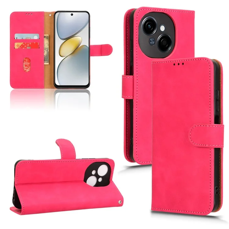 For TECNO Spark Go 2025 / Spark Go 1 / Pop 9 4G Leather Case Skin-Feel Anti-Drop Wallet Flip Phone Cover - Rose