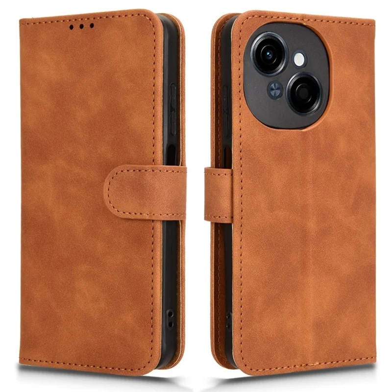 For TECNO Spark Go 2025 / Spark Go 1 / Pop 9 4G Leather Case Skin-Feel Anti-Drop Wallet Flip Phone Cover - Brown