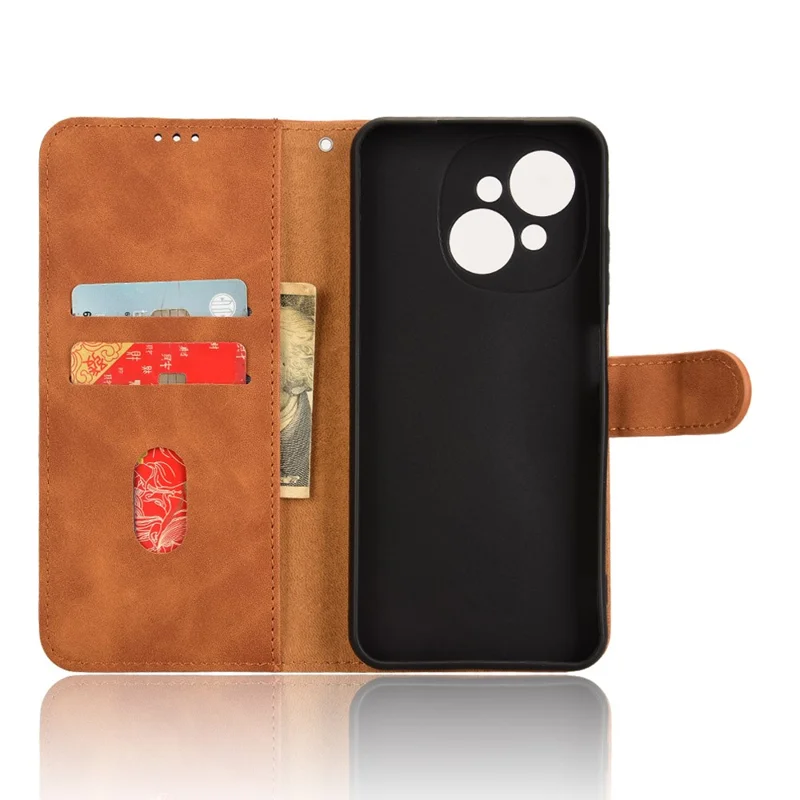 For TECNO Spark Go 2025 / Spark Go 1 / Pop 9 4G Leather Case Skin-Feel Anti-Drop Wallet Flip Phone Cover - Brown