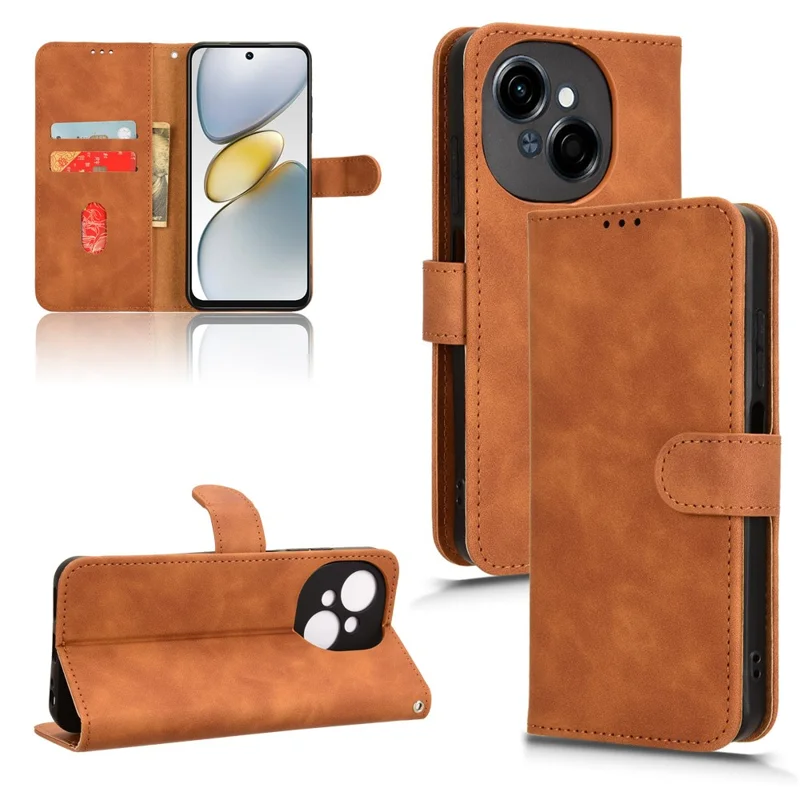 For TECNO Spark Go 2025 / Spark Go 1 / Pop 9 4G Leather Case Skin-Feel Anti-Drop Wallet Flip Phone Cover - Brown