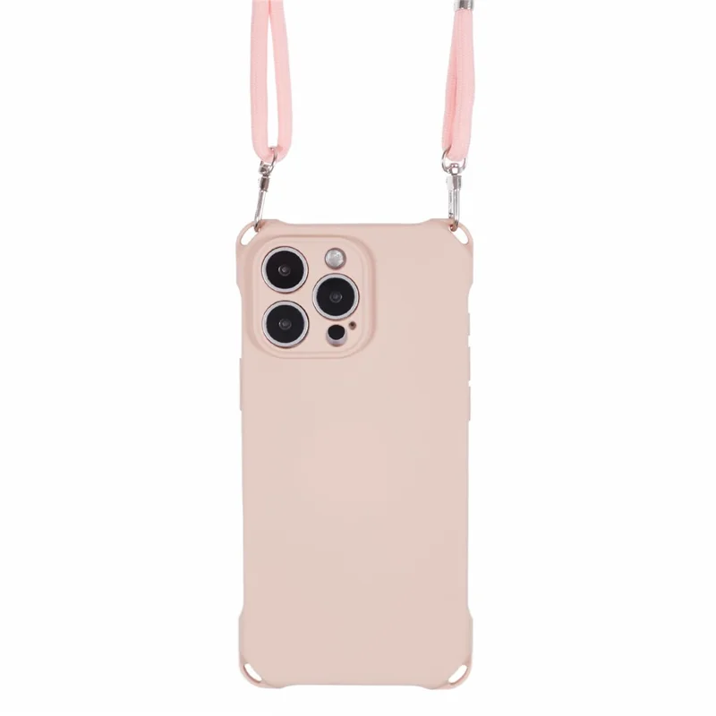 For iPhone 16 Pro Max Case Four Corner Anti Drop TPU Phone Cover with 150cm Hanging Rope - Pink