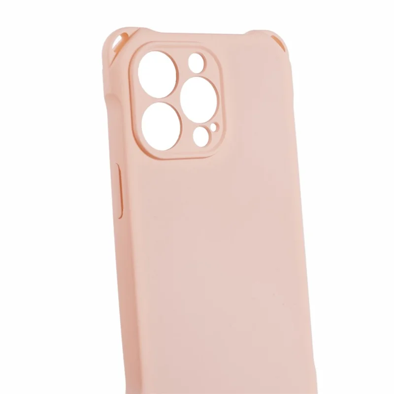 For iPhone 16 Pro Max Case Four Corner Anti Drop TPU Phone Cover with 150cm Hanging Rope - Pink