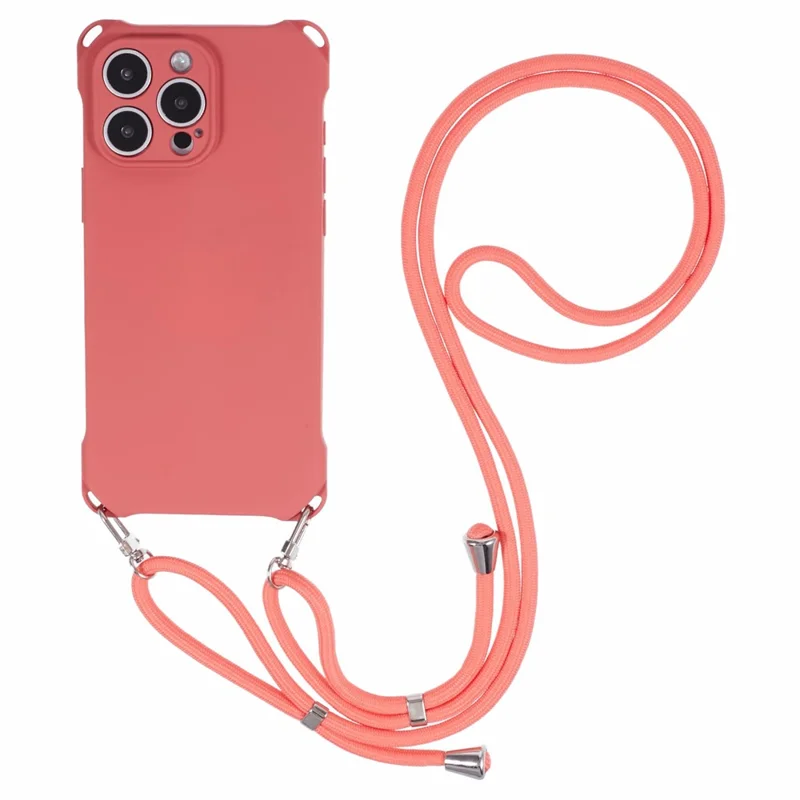 For iPhone 16 Pro Max Case Four Corner Anti Drop TPU Phone Cover with Hanging Rope - Red