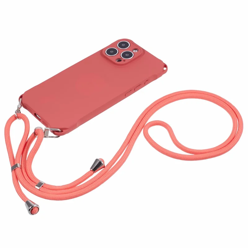 For iPhone 16 Pro Max Case Four Corner Anti Drop TPU Phone Cover with Hanging Rope - Red