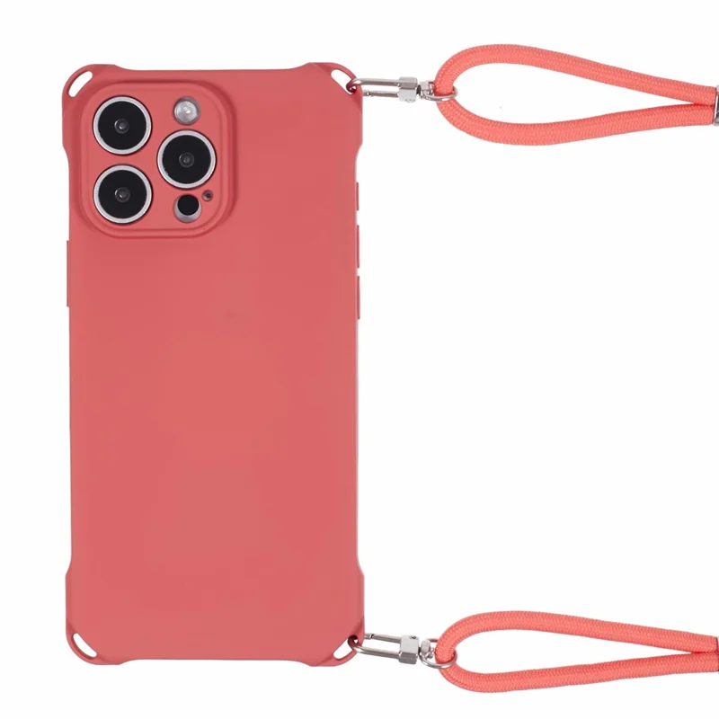 For iPhone 16 Pro Max Case Four Corner Anti Drop TPU Phone Cover with Hanging Rope - Red