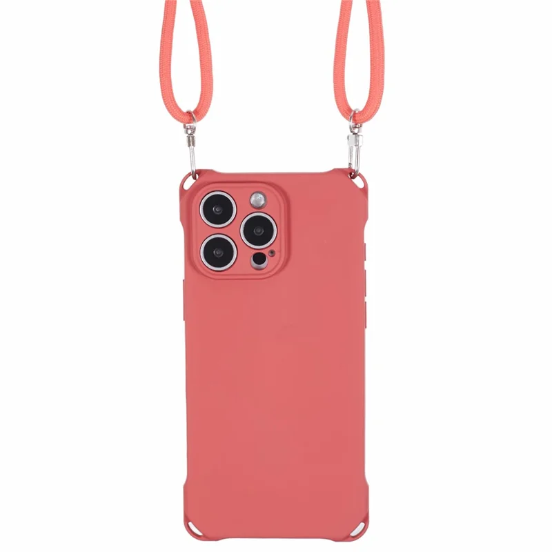 For iPhone 16 Pro Max Case Four Corner Anti Drop TPU Phone Cover with Hanging Rope - Red