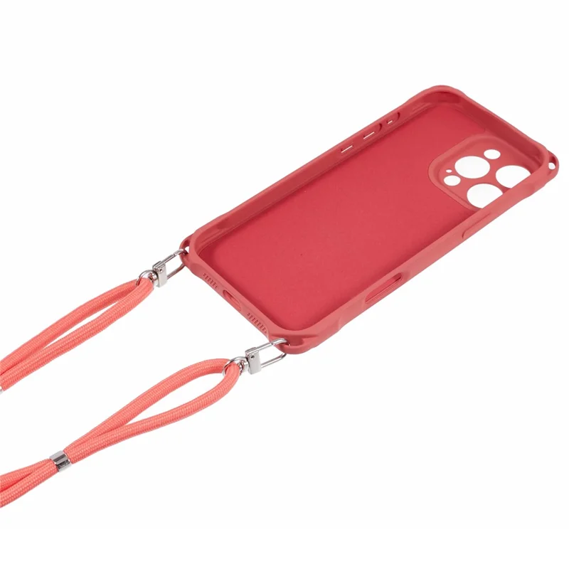 For iPhone 16 Pro Max Case Four Corner Anti Drop TPU Phone Cover with Hanging Rope - Red