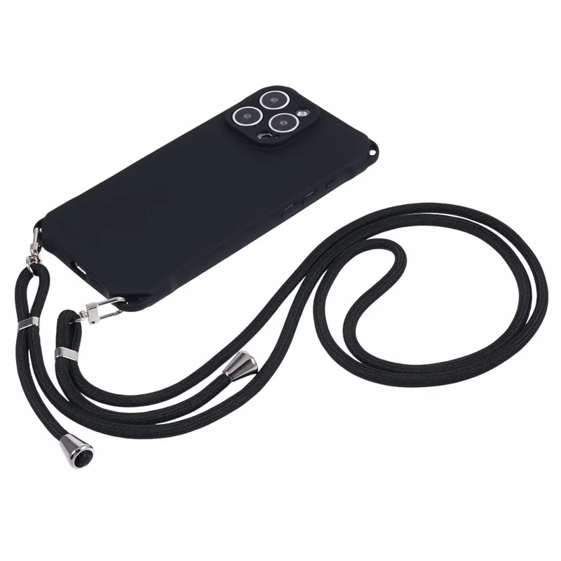 Pour Iphone 16 Pro Case Four Corner Anti Drop TPU Téléphone Avec Corde Suspendue - Noir