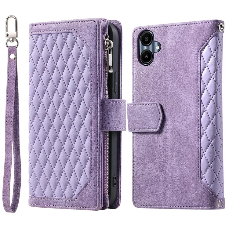 Style 005 Pour Samsung Galaxy A06 Portefeuille Case de Couture Rhombus pu Leather Téléphone Cover - Violet