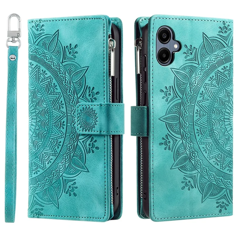 Style 006 For Samsung Galaxy A06 4G Wallet Case PU Leather Phone Cover Mandala Flower Pattern - Mint Green