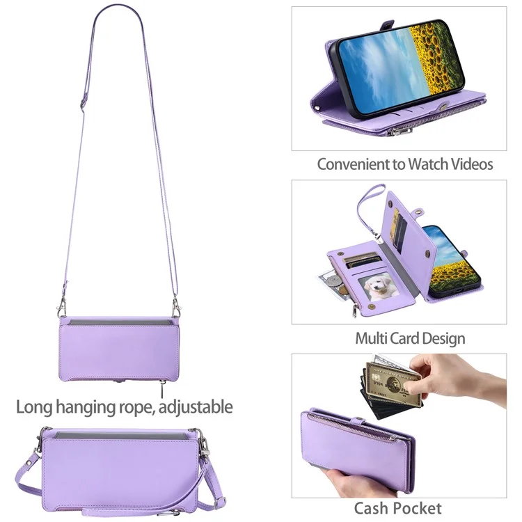 015 Style For Xiaomi Poco C75 4G / Redmi 14R 5G / 14C 4G Case TPU+PU Leather Wallet Phone Cover with Straps - Roxo