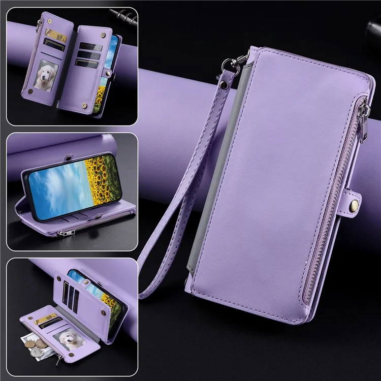 015 Style For Xiaomi Poco C75 4G / Redmi 14R 5G / 14C 4G Case TPU+PU Leather Wallet Phone Cover with Straps - Roxo