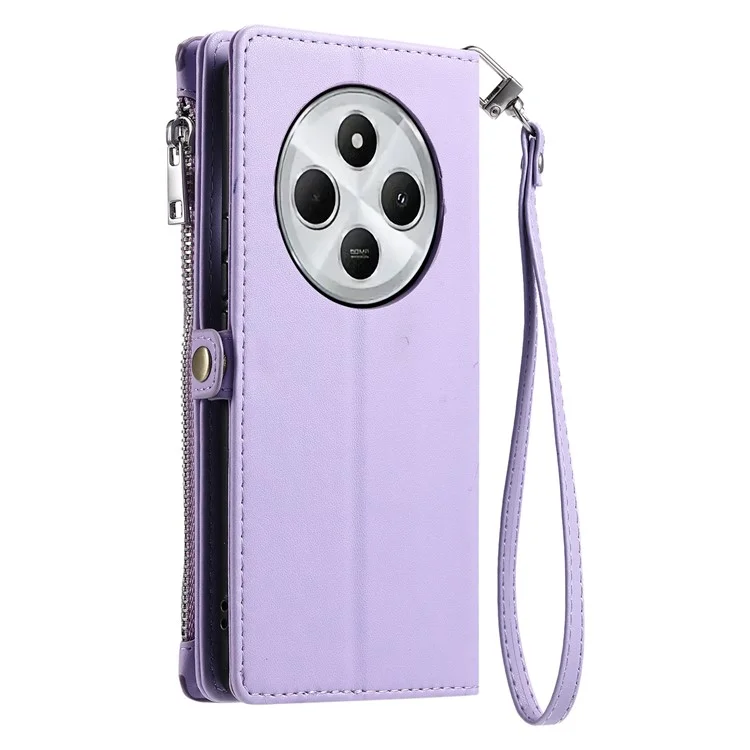 015 Style For Xiaomi Poco C75 4G / Redmi 14R 5G / 14C 4G Case TPU+PU Leather Wallet Phone Cover with Straps - Roxo
