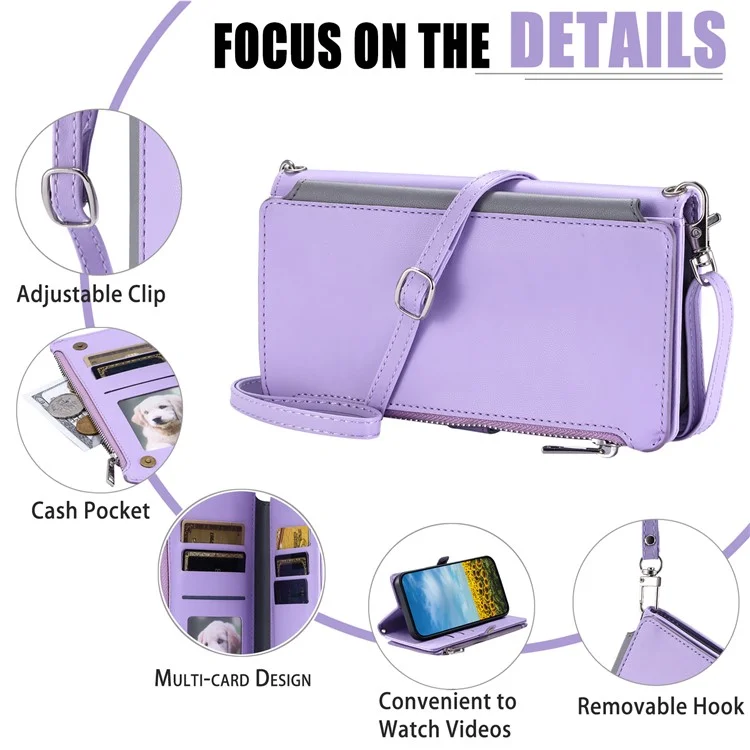 015 Style For Xiaomi Poco C75 4G / Redmi 14R 5G / 14C 4G Case TPU+PU Leather Wallet Phone Cover with Straps - Roxo