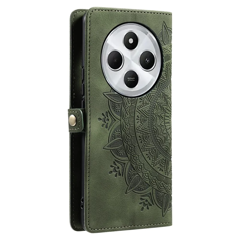 Чехол Style 016 для Xiaomi Poco C75 4G / Redmi 14R 5G / 14C 4G, с кожаным покрытием и тотемным рисунком, черно-зеленый