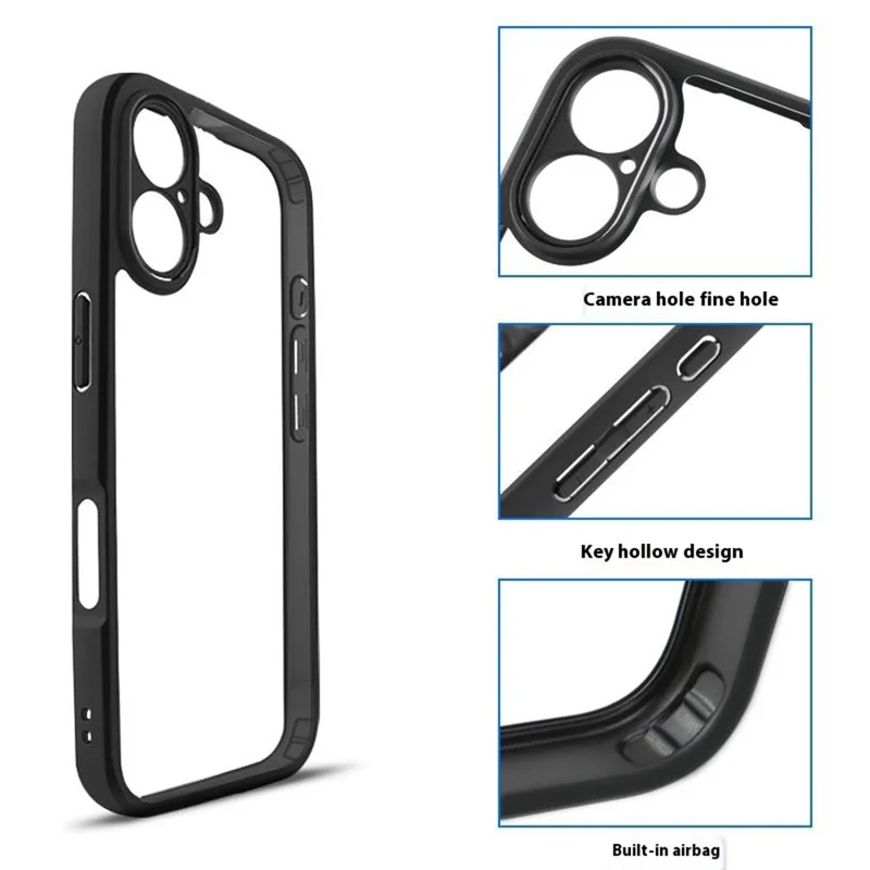 For iPhone 16 Plus Case Shockproof PC+TPU Clear Back Phone Cover