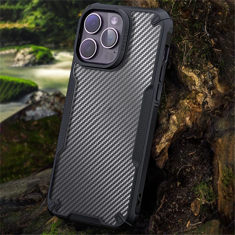 Per iPhone 16 Pro Max Case PC+TPU Phone Cover Anti-Scratch Phone Case Carbon Fiber Texture Shell