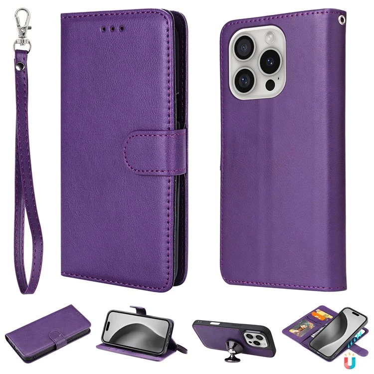 KT Leather Series-3 Для Iphone 16 Pro Case Cake Leather 2 в 1 на 1 в Кошельке. - Фиолетовый