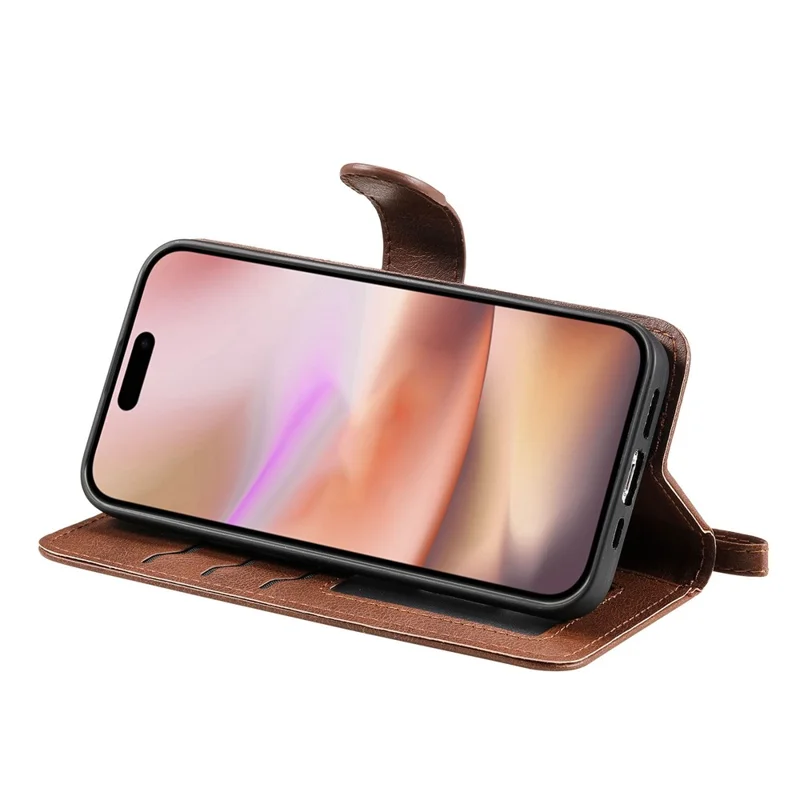 For iPhone 16 Plus Case 2 in 1 Detachable Magnetic Leather Wallet Mobile Cover with Strap - Brown