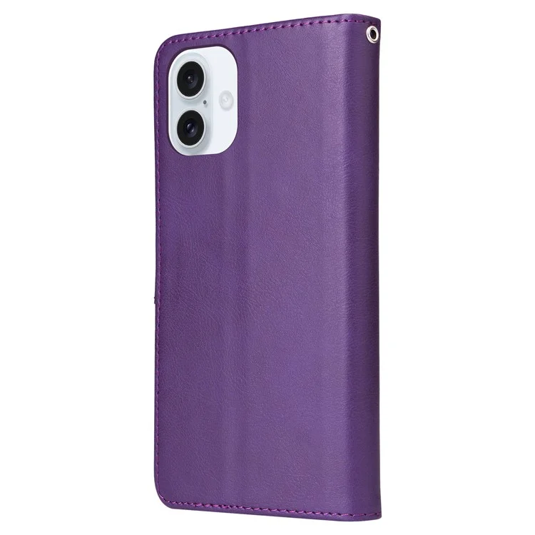 KT Leather Series-3 Per iPhone 16 Custodia in Pelle PU 2 in 1 Custodia Portafoglio Telefono Magnetica Staccabile - Viola