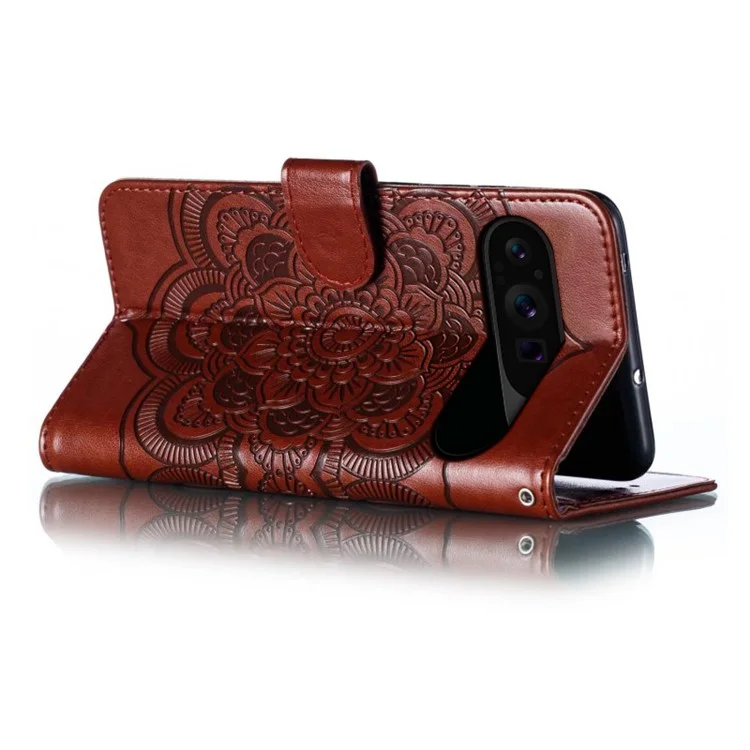 Per Google Pixel 9 Pro XL Case PU Leather Mandala Exprinted Design Wallet Cover Del Telefono - Marrone