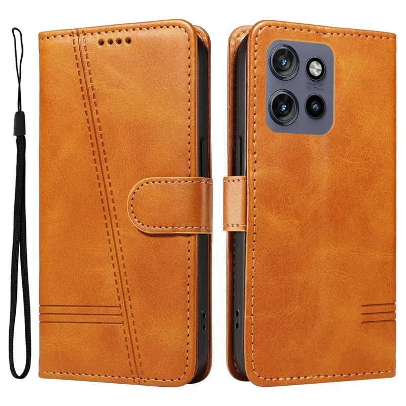 For Motorola Edge 60 Neo 5G / Edge 50 Neo 5G / Moto S50 5G / ThinkPhone 25 5G Case Flip Wallet T-Shape Lines Leather Phone Cover - Yellow