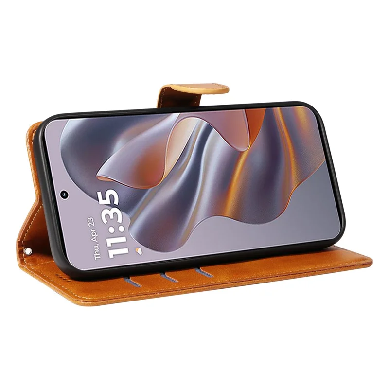 For Motorola Edge 60 Neo 5G / Edge 50 Neo 5G / Moto S50 5G / ThinkPhone 25 5G Case Flip Wallet T-Shape Lines Leather Phone Cover - Yellow