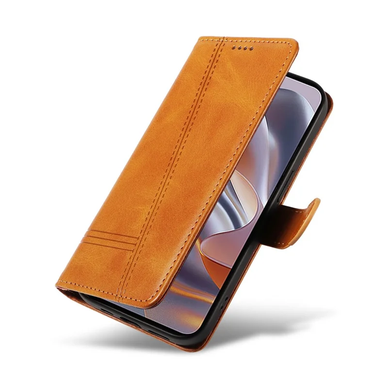 For Motorola Edge 60 Neo 5G / Edge 50 Neo 5G / Moto S50 5G / ThinkPhone 25 5G Case Flip Wallet T-Shape Lines Leather Phone Cover - Yellow
