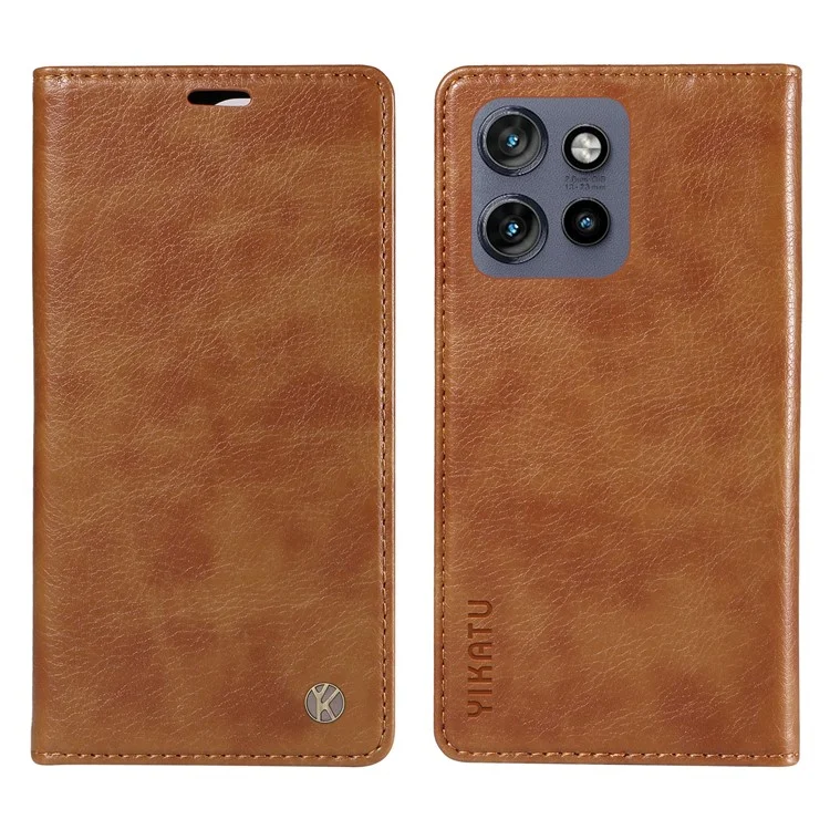 Yikatu Для Motorola Edge 50 Neo 5g Case Wallet Litchi Grain Leather Cope Cople Магнитная Автоматическая Поглощение - Коричневый