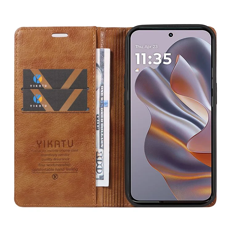 Yikatu Для Motorola Edge 50 Neo 5g Case Wallet Litchi Grain Leather Cope Cople Магнитная Автоматическая Поглощение - Коричневый