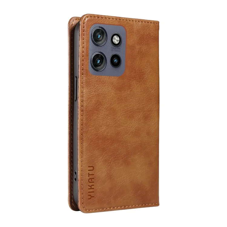 Yikatu Для Motorola Edge 50 Neo 5g Case Wallet Litchi Grain Leather Cope Cople Магнитная Автоматическая Поглощение - Коричневый