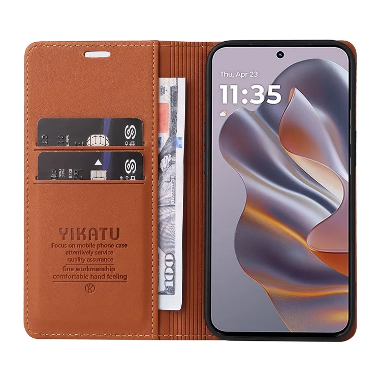 Yikatu YK-001 Per Motorola Edge 50 Neo 5G Case Copertura in Pelle Copertura Magnetica Strong Magnetic Closure - Marrone