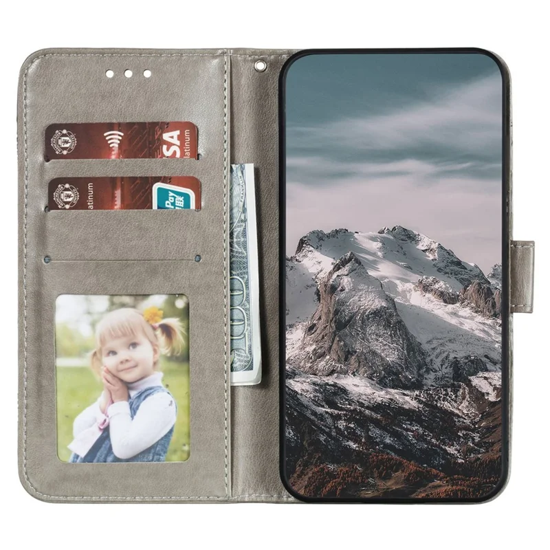 For Motorola Moto G54 5G Case PU Leather Mandala Imprinted Design Wallet Phone Cover - Grey