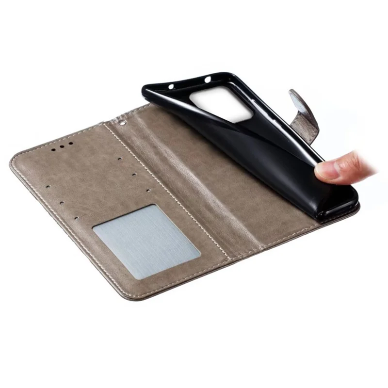 For Motorola Moto G54 5G Case PU Leather Mandala Imprinted Design Wallet Phone Cover - Grey