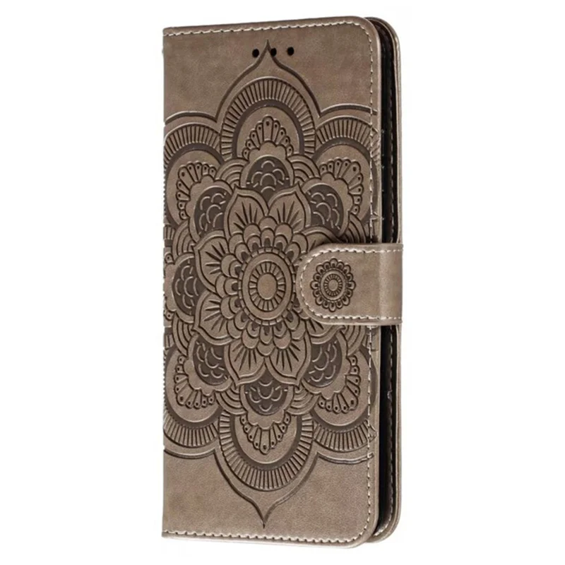 For Motorola Moto G54 5G Case PU Leather Mandala Imprinted Design Wallet Phone Cover - Grey