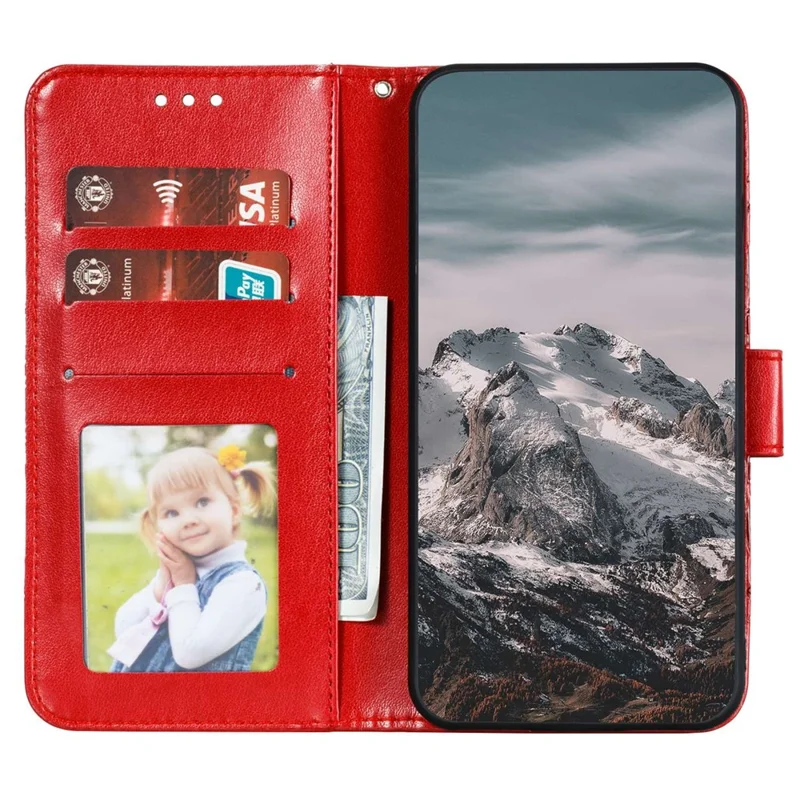 For Motorola Edge 40 Neo 5G Case PU Leather Mandala Imprinted Design Wallet Phone Cover - Red