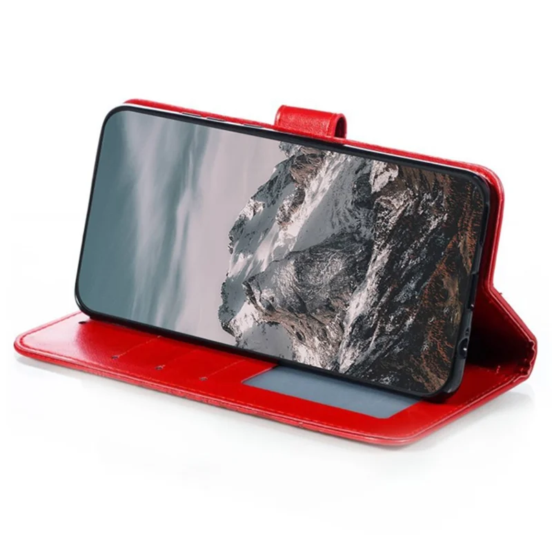 For Motorola Edge 40 Neo 5G Case PU Leather Mandala Imprinted Design Wallet Phone Cover - Red