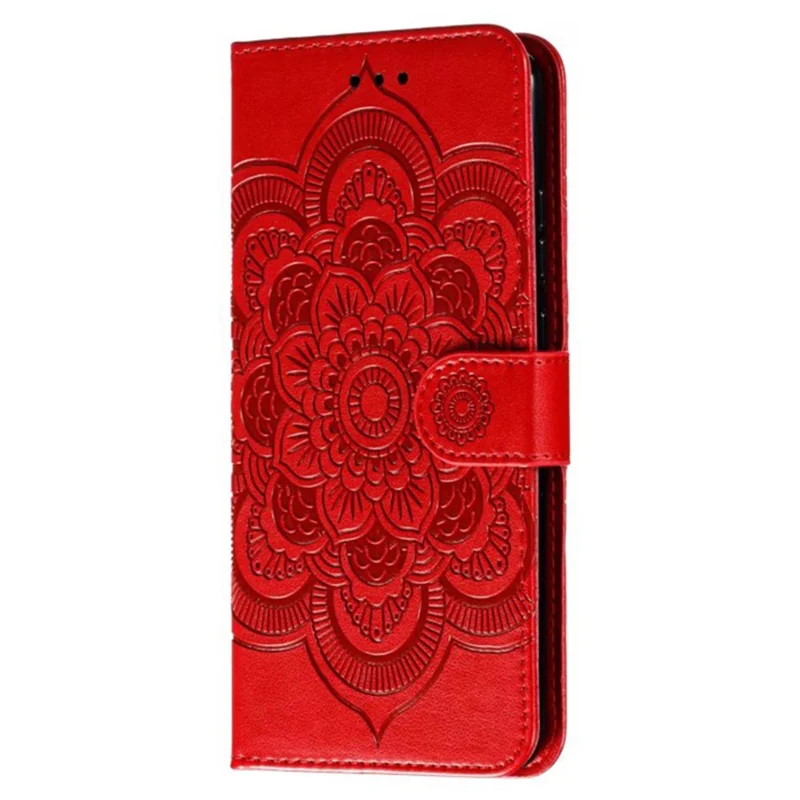 For Motorola Edge 40 Neo 5G Case PU Leather Mandala Imprinted Design Wallet Phone Cover - Red