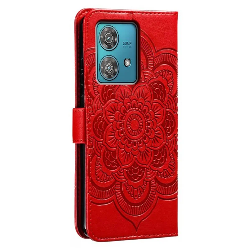 For Motorola Edge 40 Neo 5G Case PU Leather Mandala Imprinted Design Wallet Phone Cover - Red