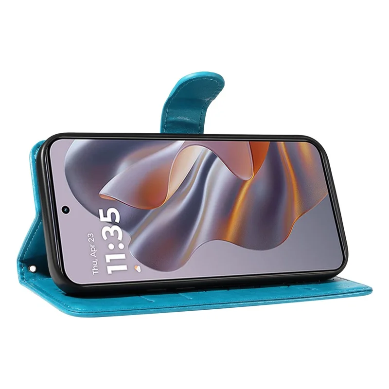 För Motorola Edge 50 Neo 5G / Moto S50 5G / Thinkphone 25 5G PU-läder Etui Blommönster Plånbok Ställbara Mobilhölle med Rem - Blå