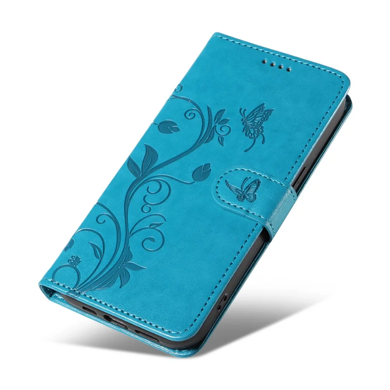 För Motorola Edge 50 Neo 5G / Moto S50 5G / Thinkphone 25 5G PU-läder Etui Blommönster Plånbok Ställbara Mobilhölle med Rem - Blå