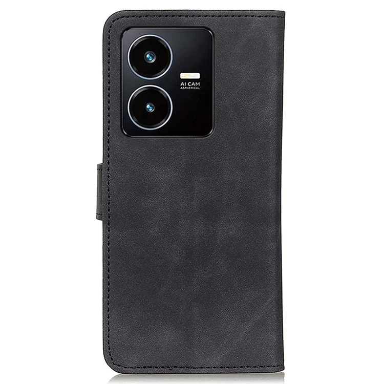 KHAZNEH For vivo Y35 4G (2022) / Y22s 4G Retro Texture Shockproof Phone Stand Case PU Leather Wallet Folio Flip Cover - Black