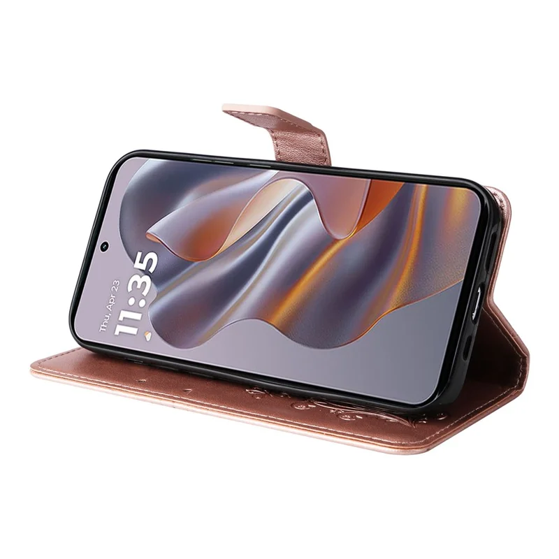 KT Imprimindo Série de Flores 2 Para Motorola Edge 50 Neo 5G Case Butterfly Couro Tampa - Rose Gold