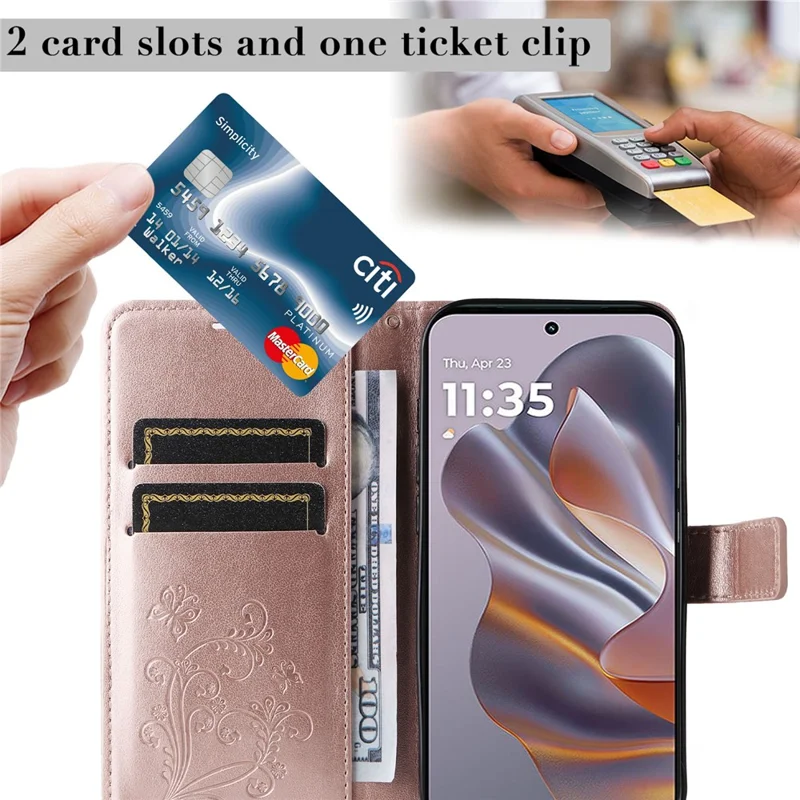 KT Imprimindo Série de Flores 2 Para Motorola Edge 50 Neo 5G Case Butterfly Couro Tampa - Rose Gold
